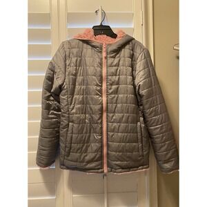 Eddie Bauer Girls Size‎ Large 14 Gray Puffer Coat Fleece Lined Reversible Jacket